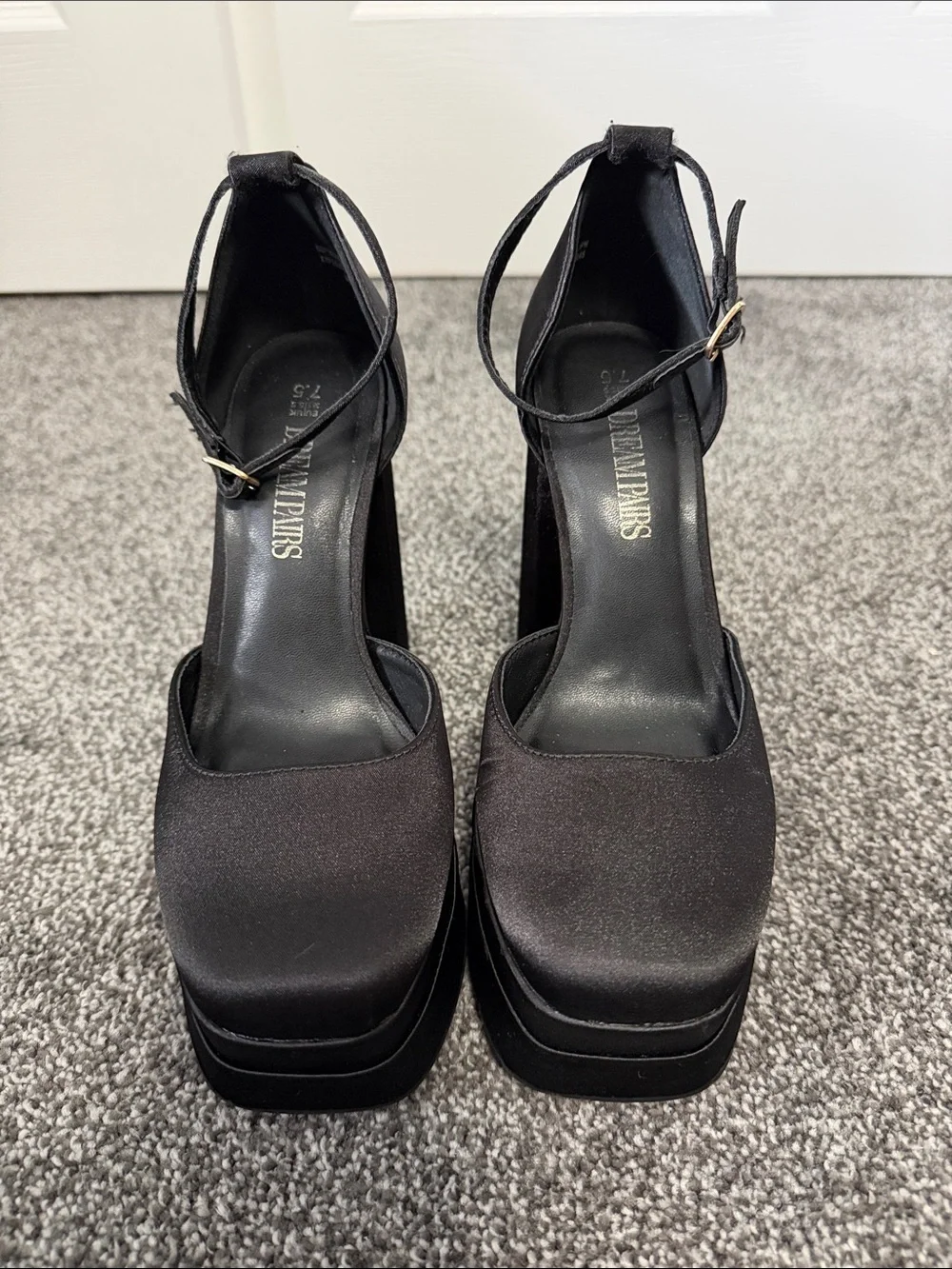 Dream Pairs Black Satin Platform Ankle-Strap Heels